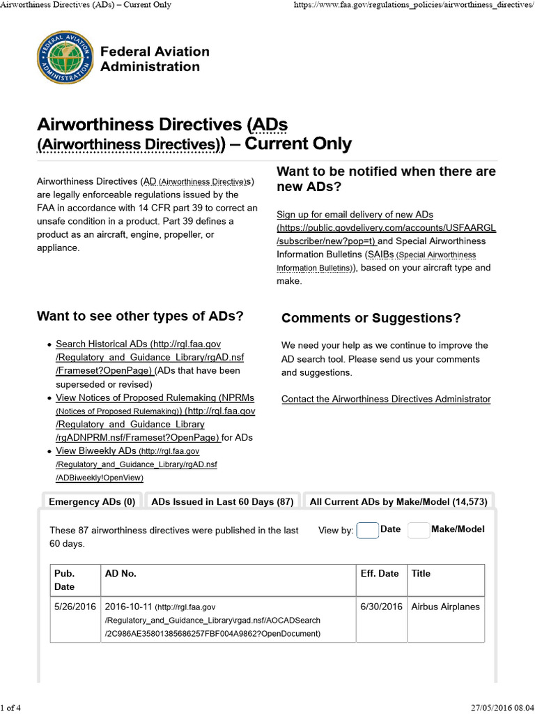 Airworthiness Directives (ADs) Current Only Download Free PDF