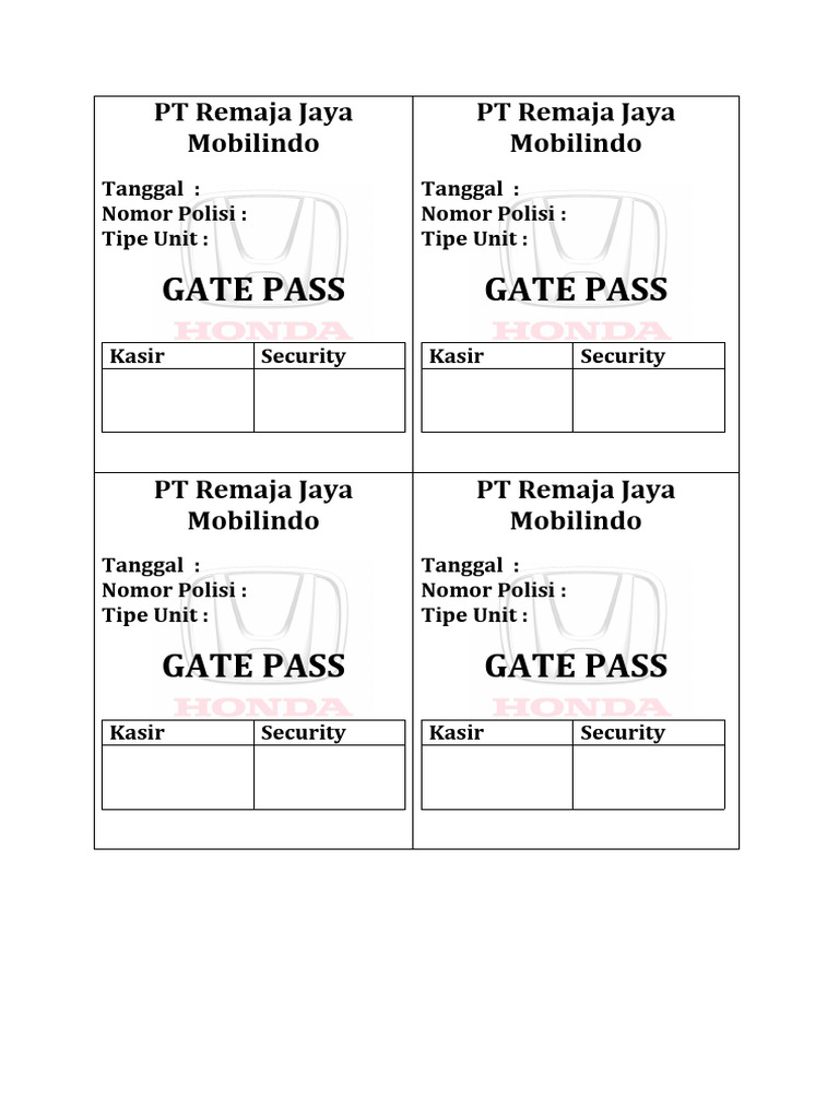 contoh GATE PASS PDF