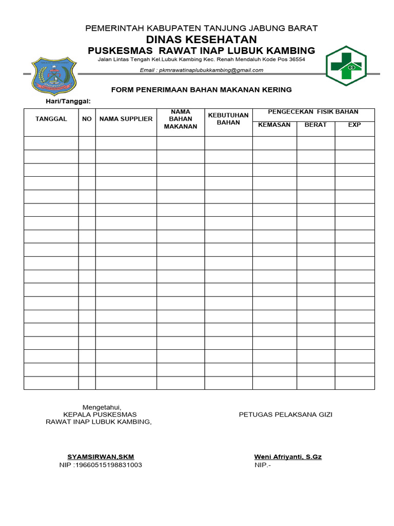 Form Penerimaan Bahan Makanan Kering PDF