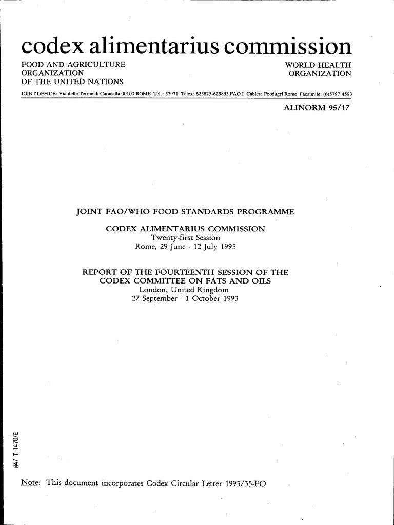 Codex Alimentarius Fats and Oils Report | PDF | Palm Oil | Lard
