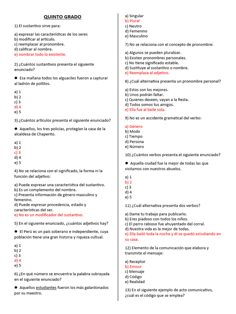 Quinto Grado | PDF | Género gramatical | Sustantivo