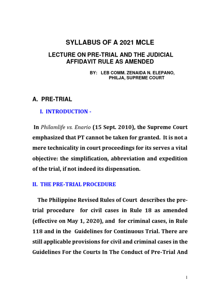 2021 MCLE Pre-Trial & Affidavit Rules | PDF | Witness | Trials