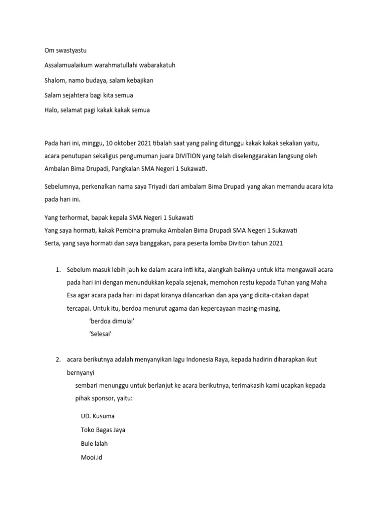 Teks MC Penutupan Divition | PDF