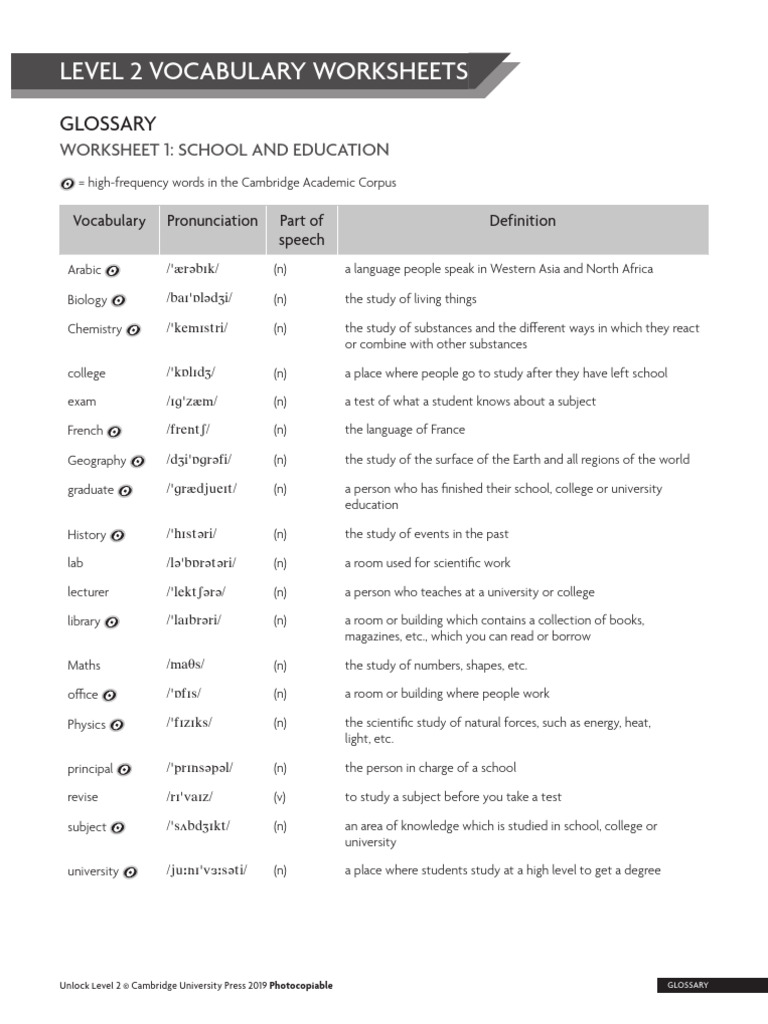 Level 2 Vocabulary Worksheets Guide | PDF | Science