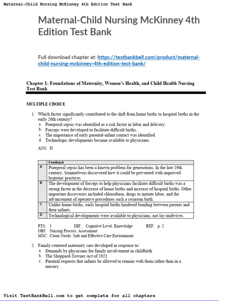 Maternal Child Nursing Mckinney 4th Edition Test Bank PDF
