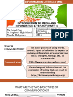 Introduction To MIL Part 1 Communication Media Information Technology Literacy and MIL