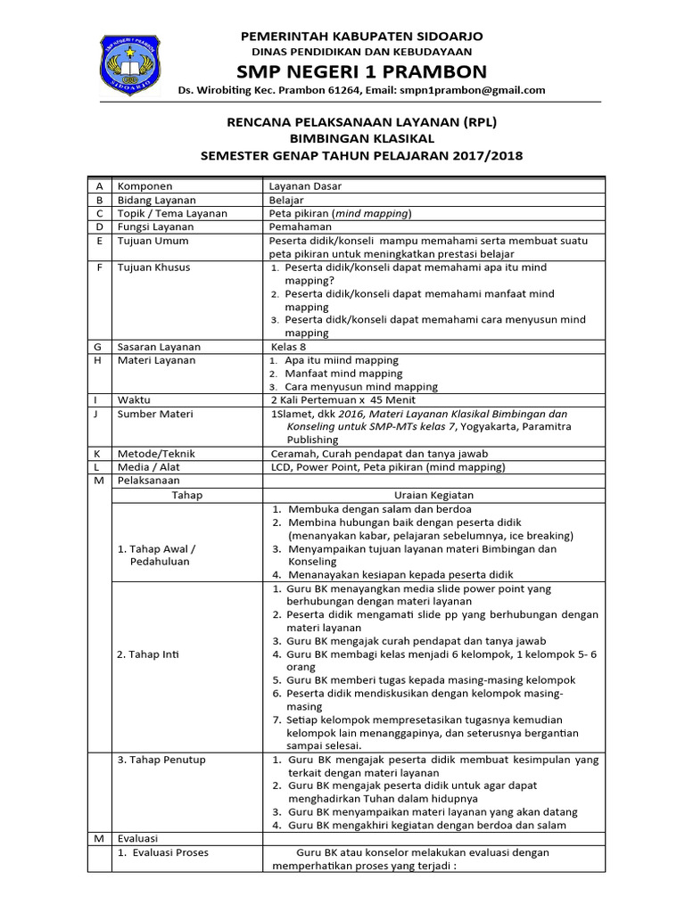 Rencana Pelaksanaan Mind Mapping SMP | PDF | Karier & Perkembangan | Seni