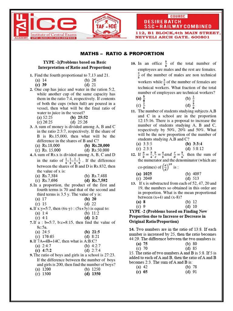 Maths - Ratio & Proportion | PDF | Ratio | Arithmetic