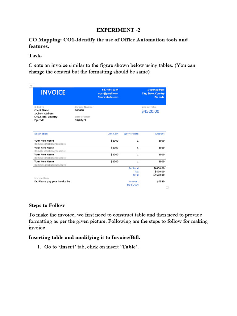 Create an Invoice Using Office Tools | PDF | Menu (Computing) | Typography