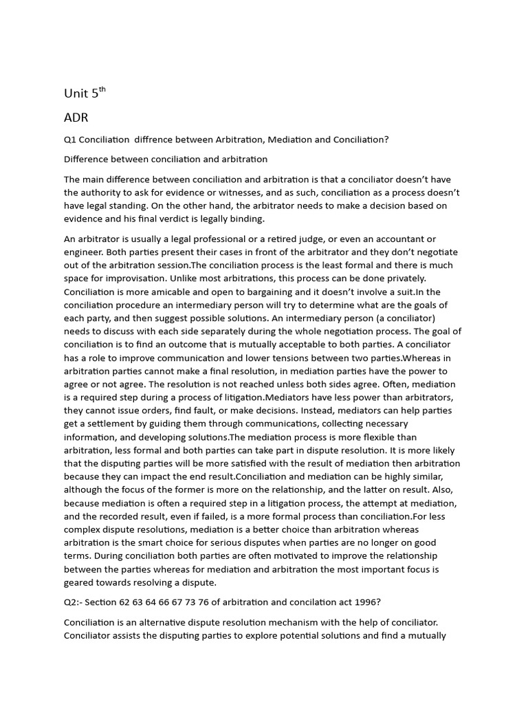 Unut 5 ADR | PDF | Mediation | Alternative Dispute Resolution