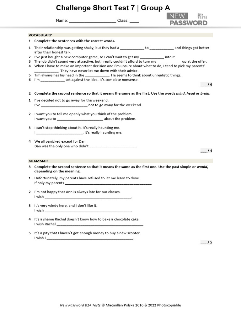 New Password B1+ Challenge Test 7 | PDF | Self-Improvement