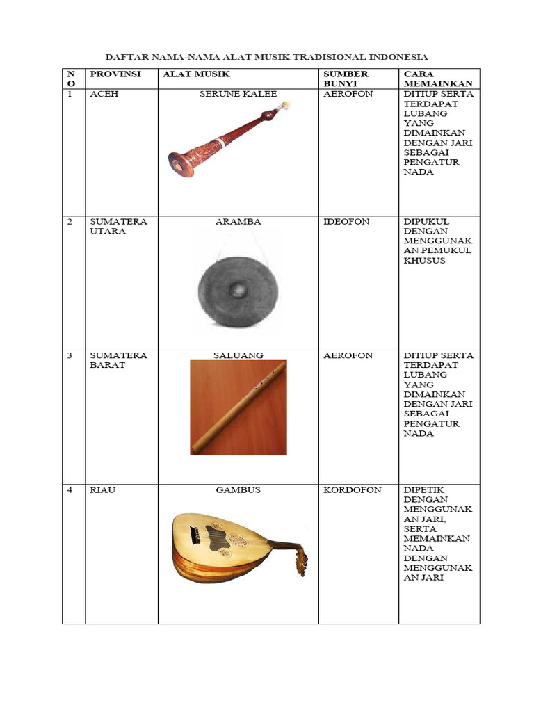 Alat Musik Tradisional Di Indonesia Beserta Gambar | PDF