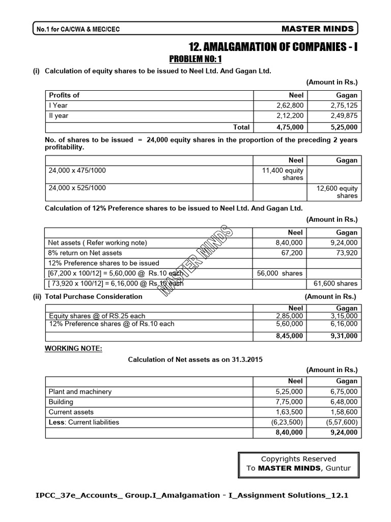Amalgamation of Companies | PDF | Debits And Credits | Equity (Finance)
