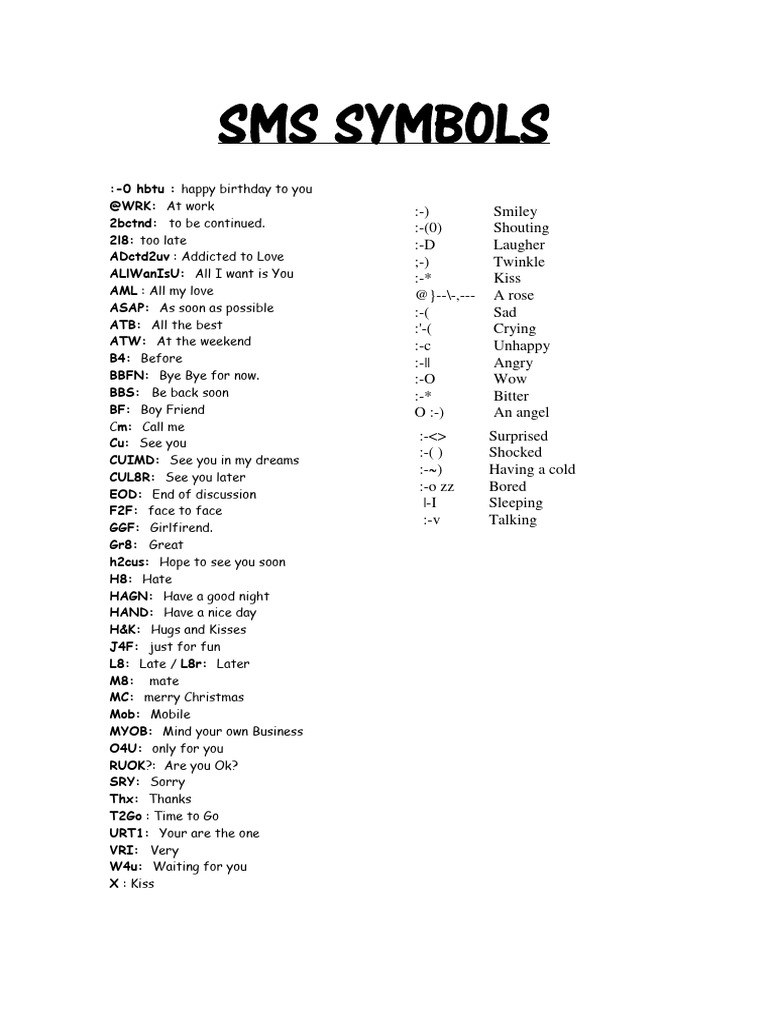Symbole Sms Signification – Liste Des Symboles Sms – GARAKD