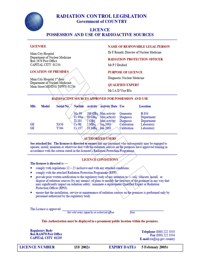 Example Licence Certificate Radioactive Substances PDF Nuclear
