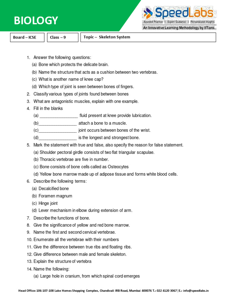 Class 5 Skeletal System Q&A Guide | PDF | Bone | Skeleton