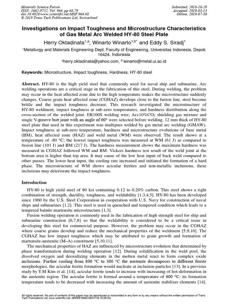 2019 - Materials Science Forum 964 | PDF | Construction | Welding