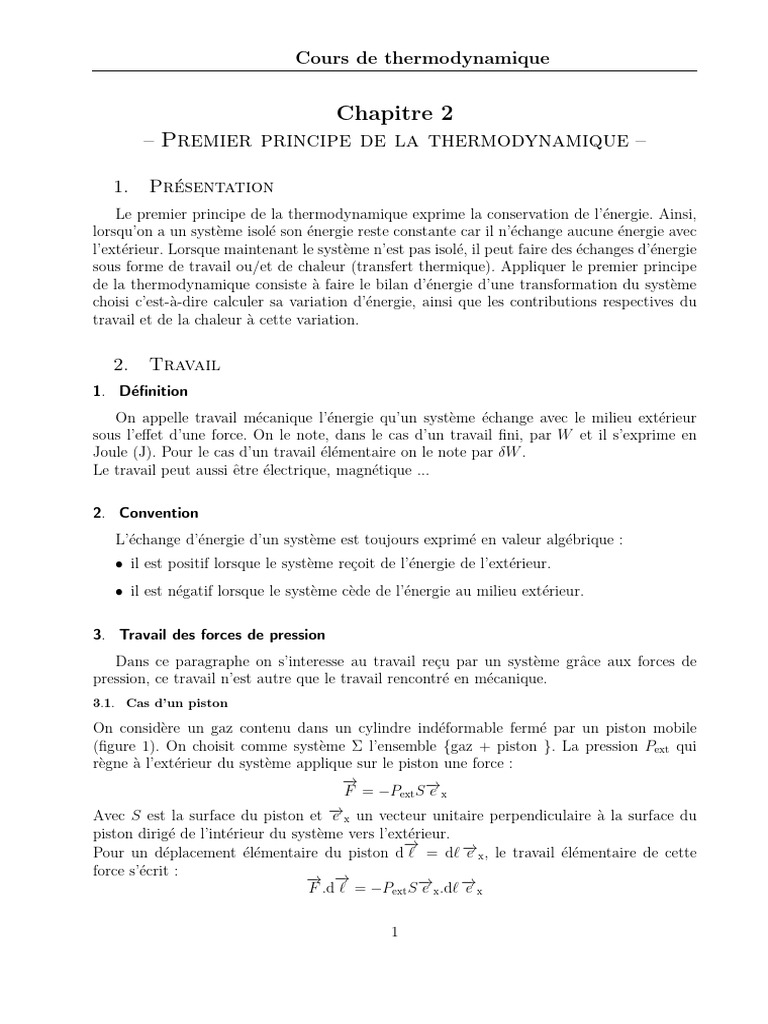 Travail des forces de pression en thermodynamique | PDF | Transfert ...