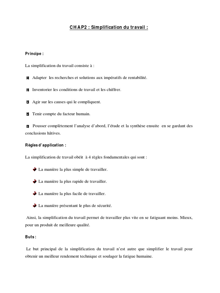 Simplification du Travail: Principes et Règles | PDF | Évolution de ...