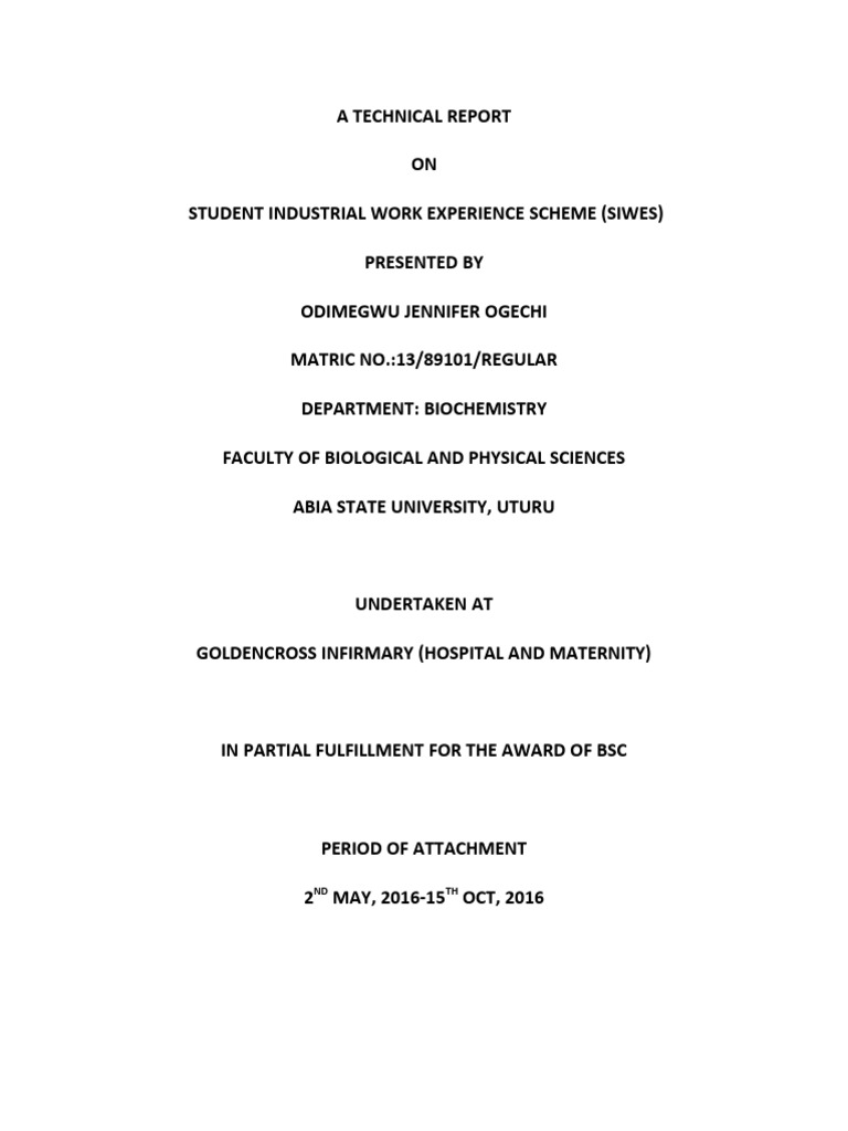 SIWES Report at Golden Cross Infirmary | PDF | Blood Type | White Blood ...