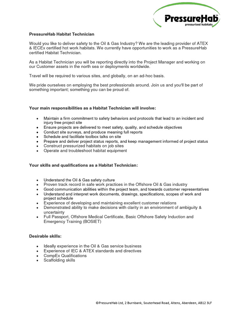Habitat Technician Job Add PDF Occupational Safety And Health