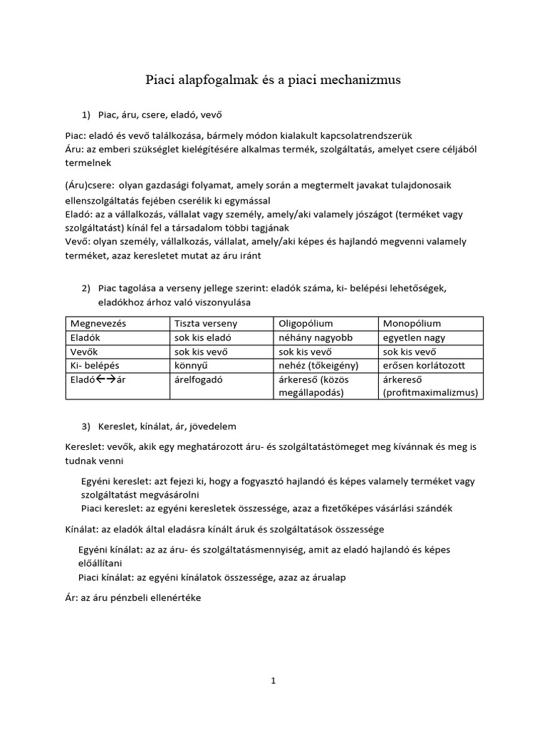 2 - Piaci Alapfogalmak És A Piaci Mechanizmus | PDF