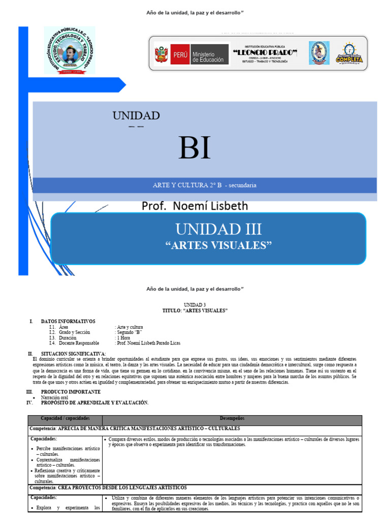 Unidad Iii Arte y Cultura | PDF | Evaluación | Aprendizaje