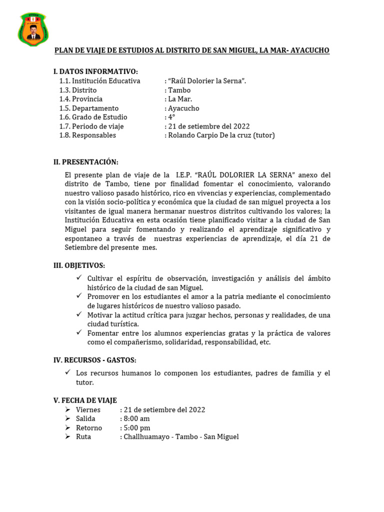 Viaje Educativo a San Miguel | PDF | Aprendizaje | Modificación de ...