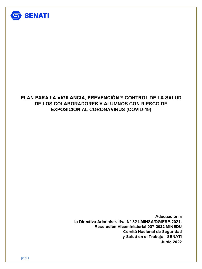 Plan COVID-19 RVM037 APR-CSST - JUN22 | PDF | Ciencias de la Salud ...