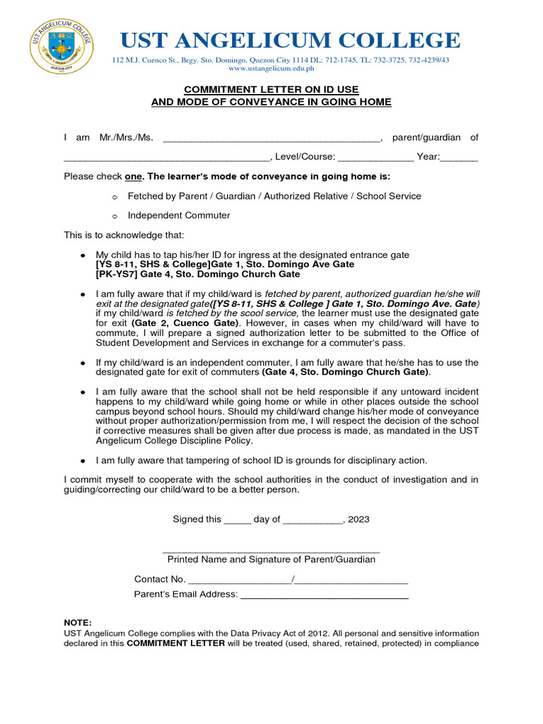 (Ay20232024) Commitment Letter On Id Use and Mode of Conveyance in