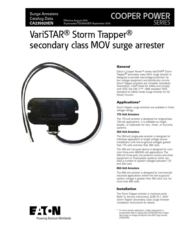 Varistar Storm Trapper Secondary Class Mov Surge Arrester Catalog ...