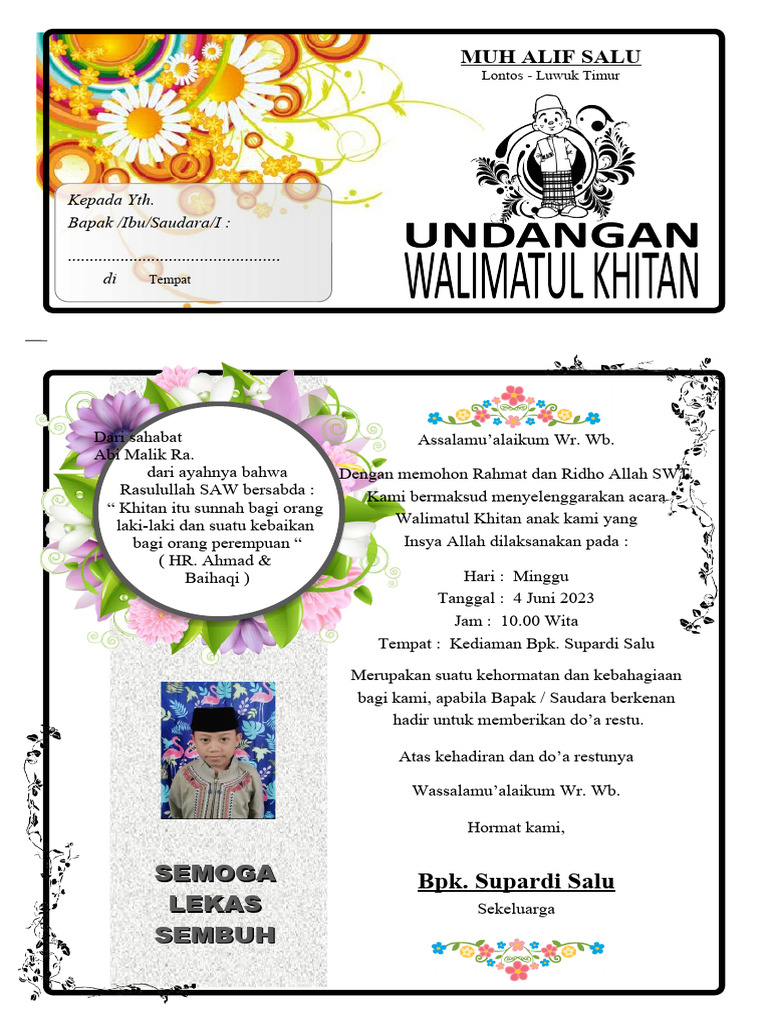 Contoh Undangan Walimatul Khitan - Kanalmucom | PDF