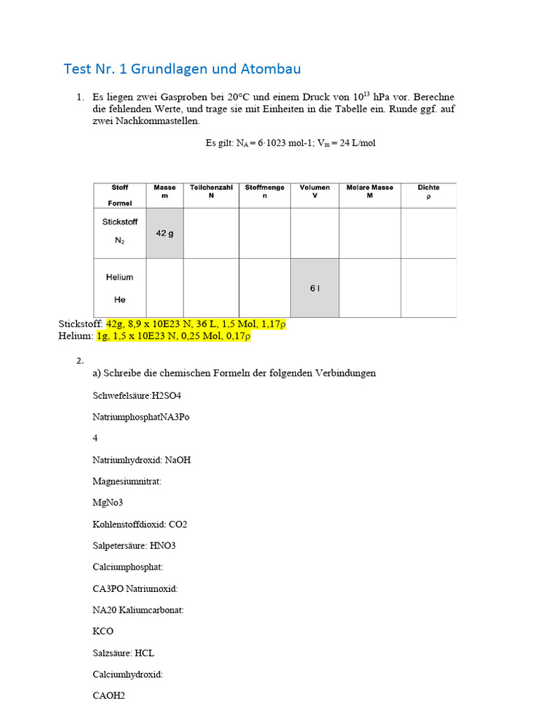 Test Z Chemii Klasa 7 Dział 1 Test Chemie | PDF