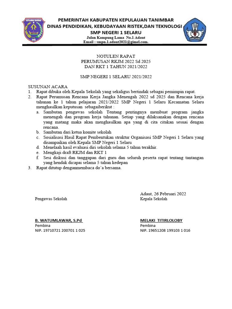 RAPAT PERUMUSAN RKJM Dan RKT 2022 BARU | PDF