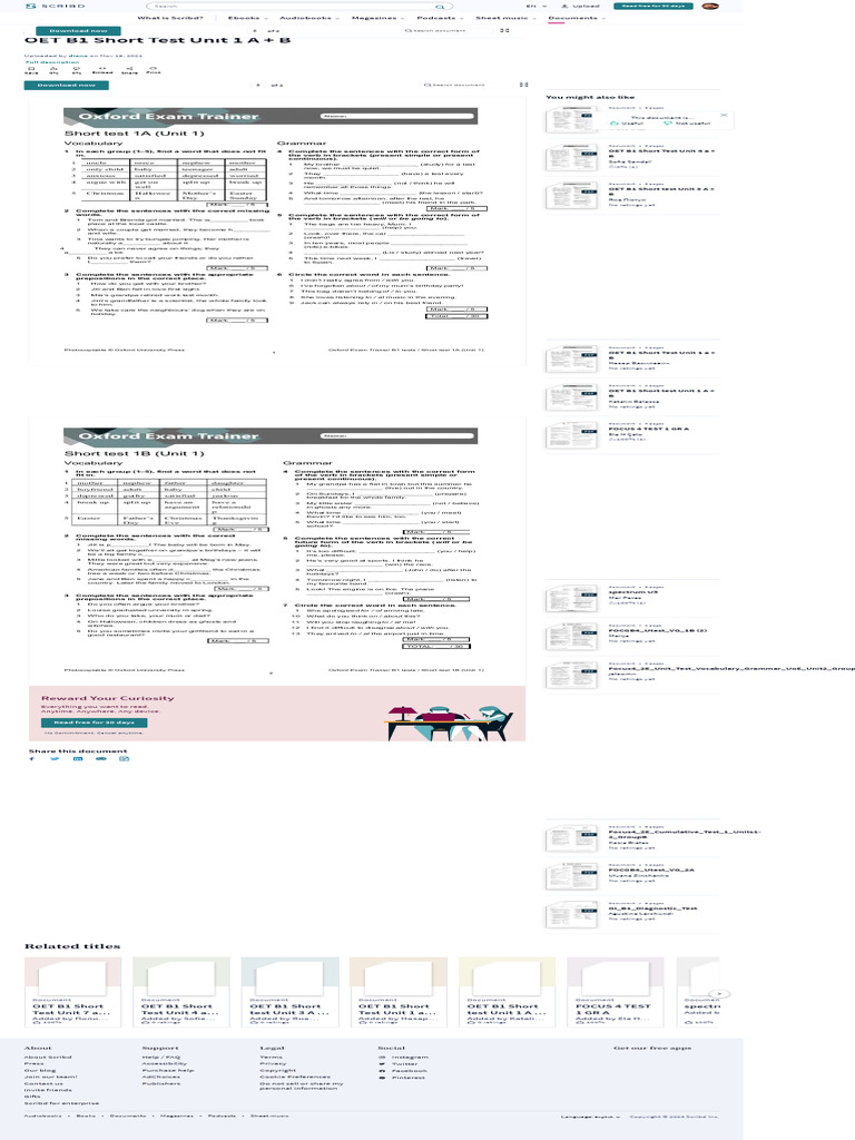 Oet B1 Short Test Unit 1 A B Pdf Download Free Pdf Scribd