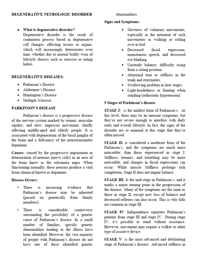 Understanding Degenerative Disorders | PDF | Parkinson's Disease ...