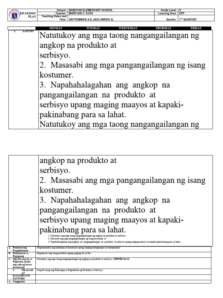 DLL - Epp 5 Q1 - W2 | PDF