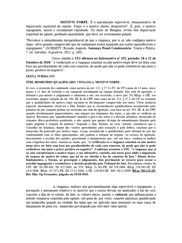 Vingança como Motivo Torpe no Homicídio | PDF | Sentença (jurídico ...
