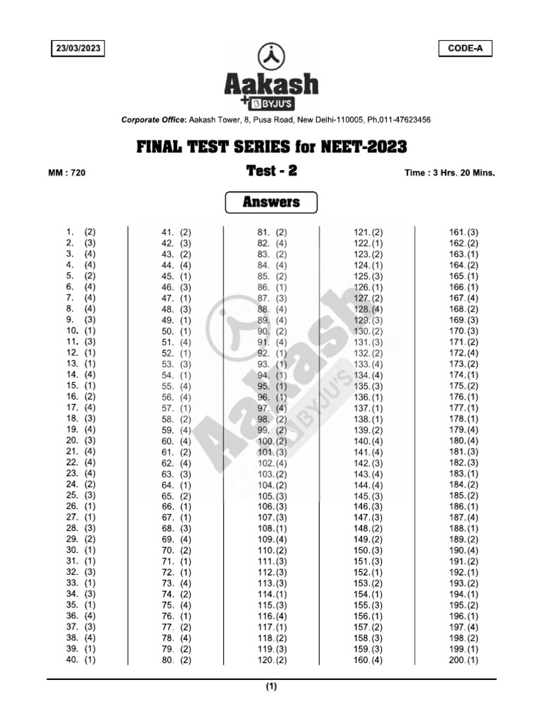 FTS - Test-02 (Code-A) - 23-03-2023 - Sol | PDF