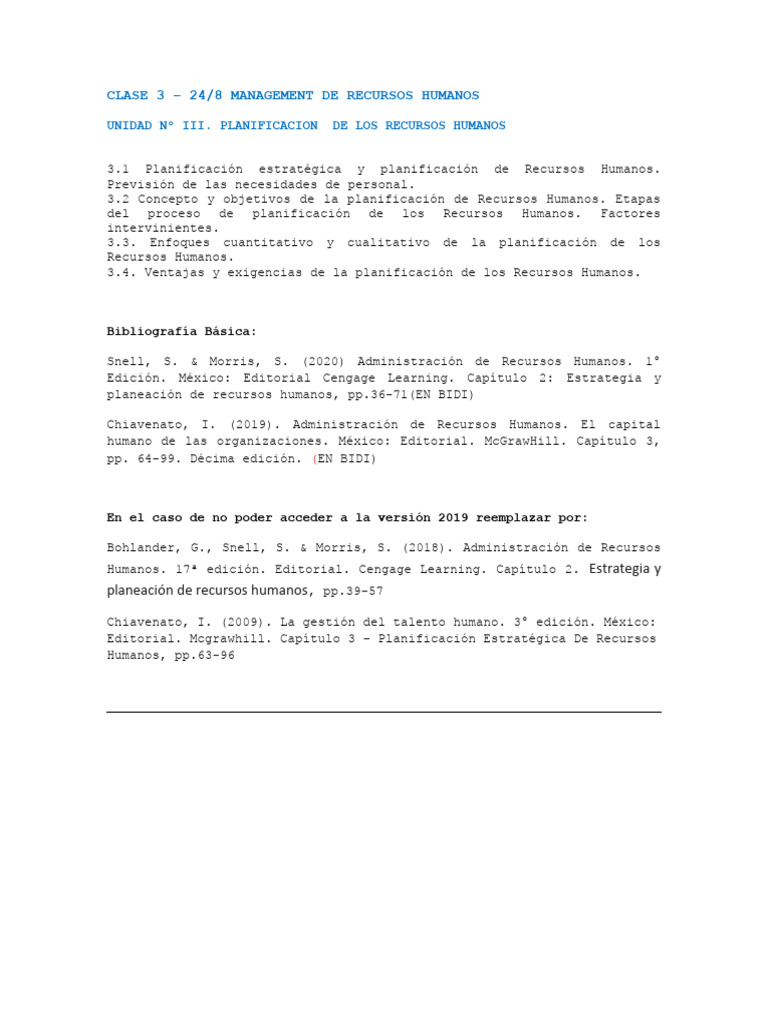Clase Iii Unidad 3 Planificación Estratégica De Recursos Humanos