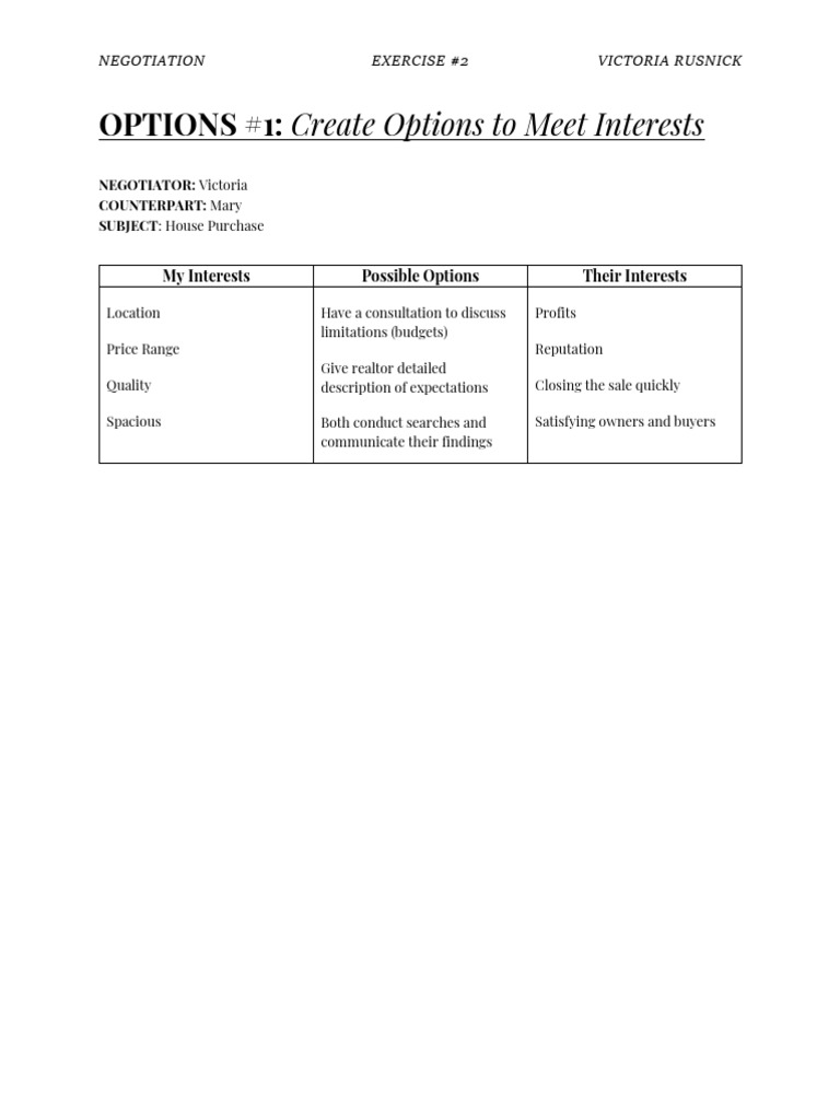 Getting to yes exercise 2 pdf law