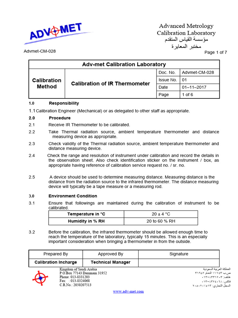 IR Thermometer Calibration Procedure | PDF | Calibration | Thermometer