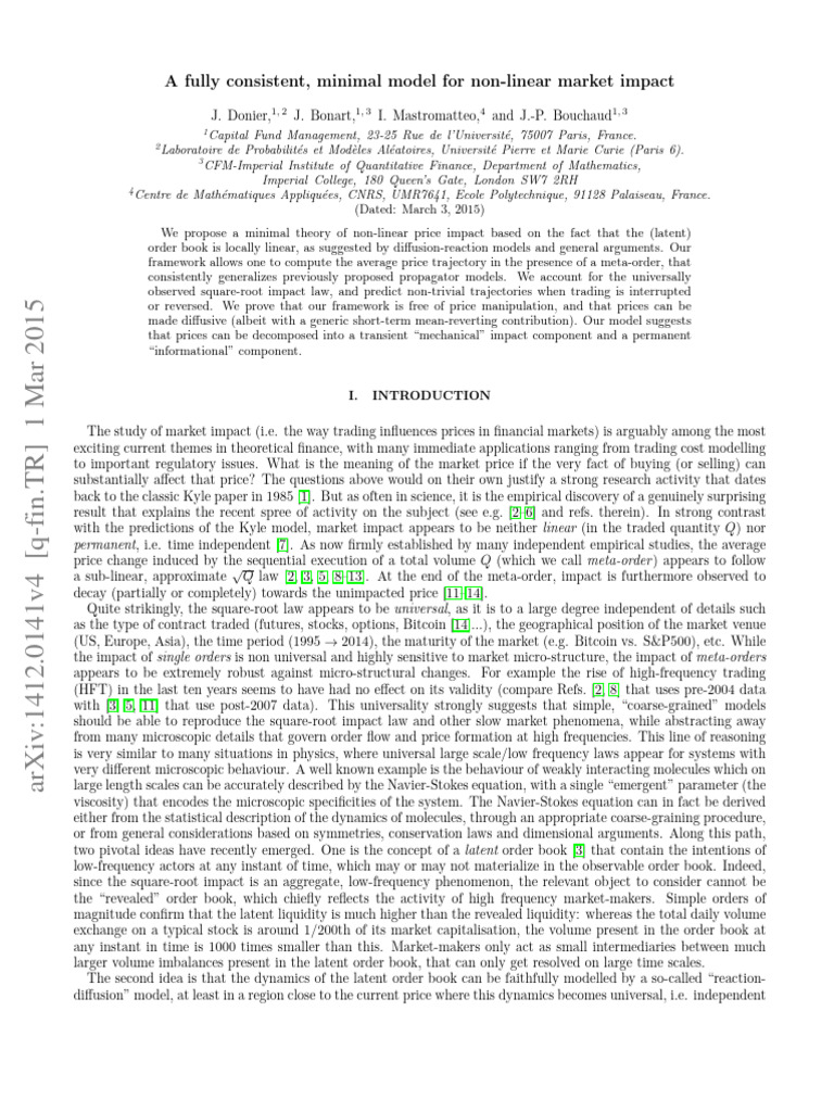 A fully consistent minimal model for non linear market impact