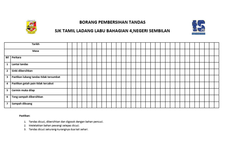 Borang Pembersihan Tandas | PDF