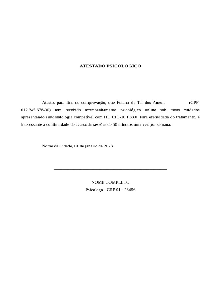 Modelo de Atestado Psicológico | PDF