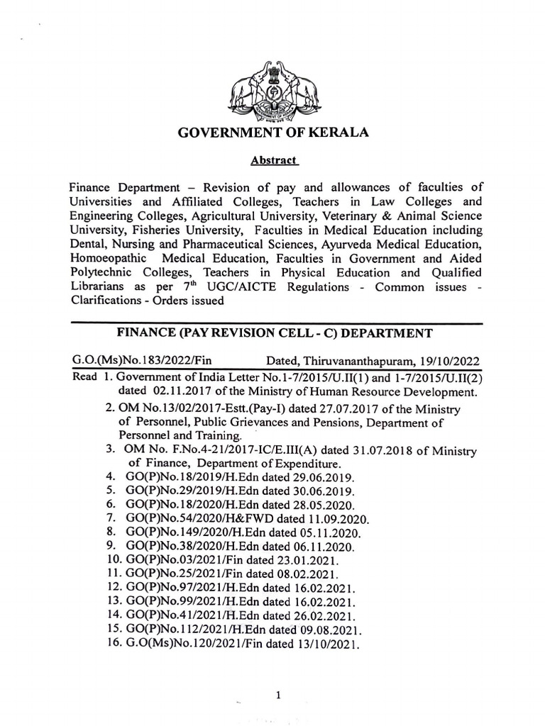 Pay Revision Order Oct 2022 | PDF | Kerala | Doctor Of Philosophy