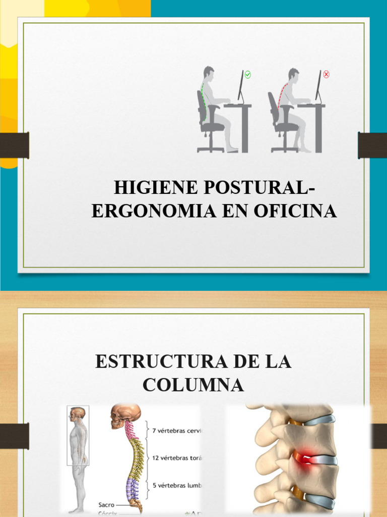 Ergonomía y Higiene Postural en Oficina | PDF | Dolor lumbar | Sistema ...