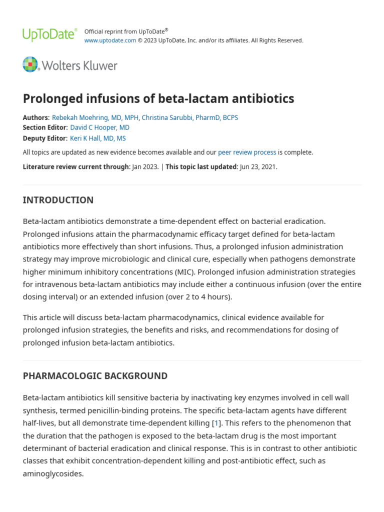 Prolonged Infusions of Beta-Lactam Antibiotics - UpToDate | PDF ...