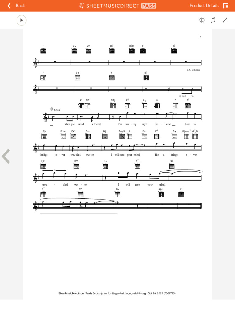 Bridge Over Troubled Water Sheet Music Simon & Garfunkel Lead Sheet