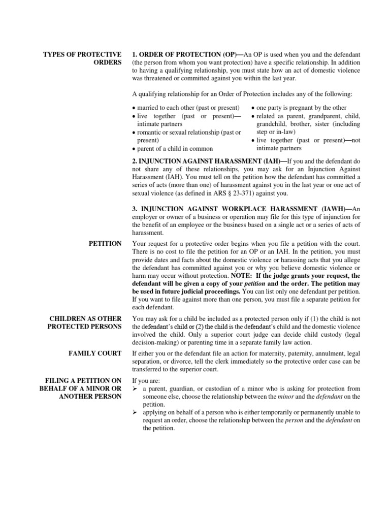 Types of Protective Orders PDF Restraining Order Legal Guardian